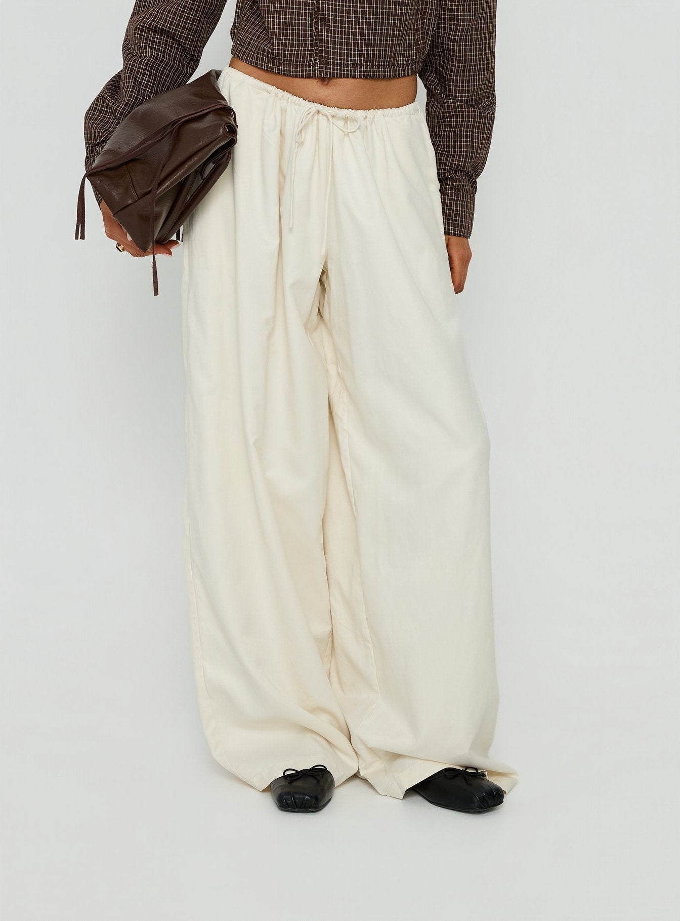 Crafted with Bungala Oversized Relaxed Pants Ivory womens-regular-pants featuring high-rise wide-leg design detail Princess Polly