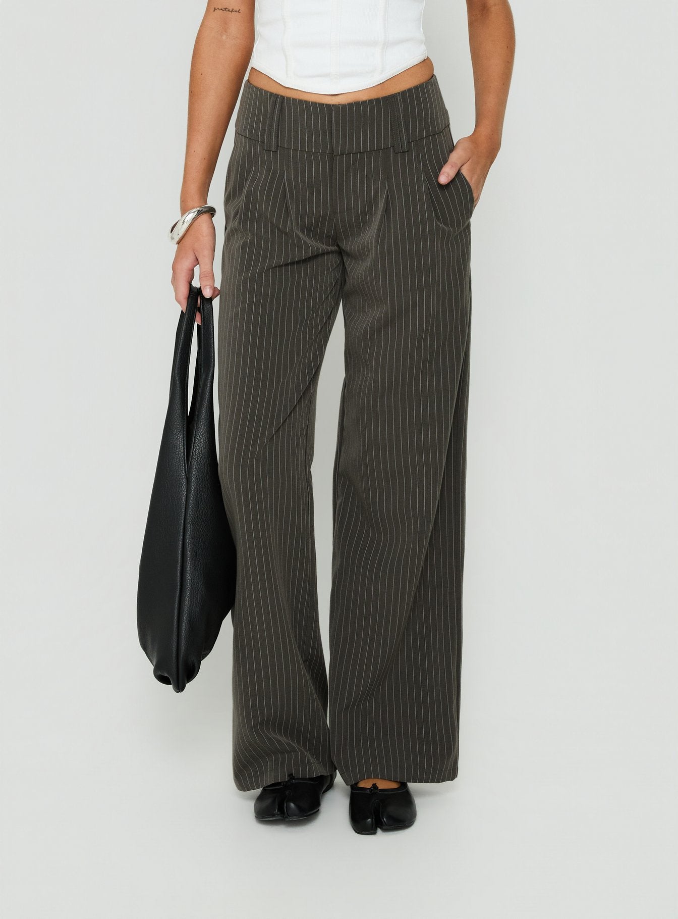 Two Lovers Low Rise Pants Grey Pinstripe
