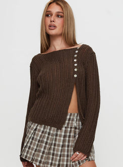 back view of model wearing Princess Polly Lenker Knit Sweater Brown Long 