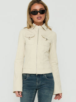 Kelehan Long Sleeve Zip Front Jacket Stonewashed Cream