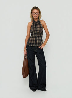 Islaa Shirred Sleeveless Top Check