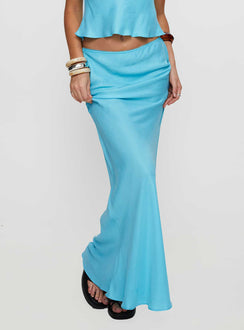   front view of model wearing Princess Polly Lucelia Maxi Skirt Aqua Maxi 