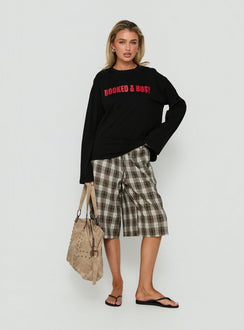 Booked & Busy Long Sleeve Graphic Tee Black / Red