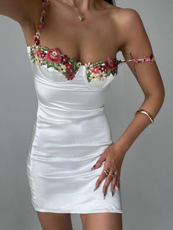 back view of model wearing Princess Polly Kenzie Mini Dress White Tall Sweetheart Neckline 