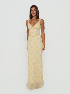Sawyerr Lace Trim Maxi Dress Yellow Floral