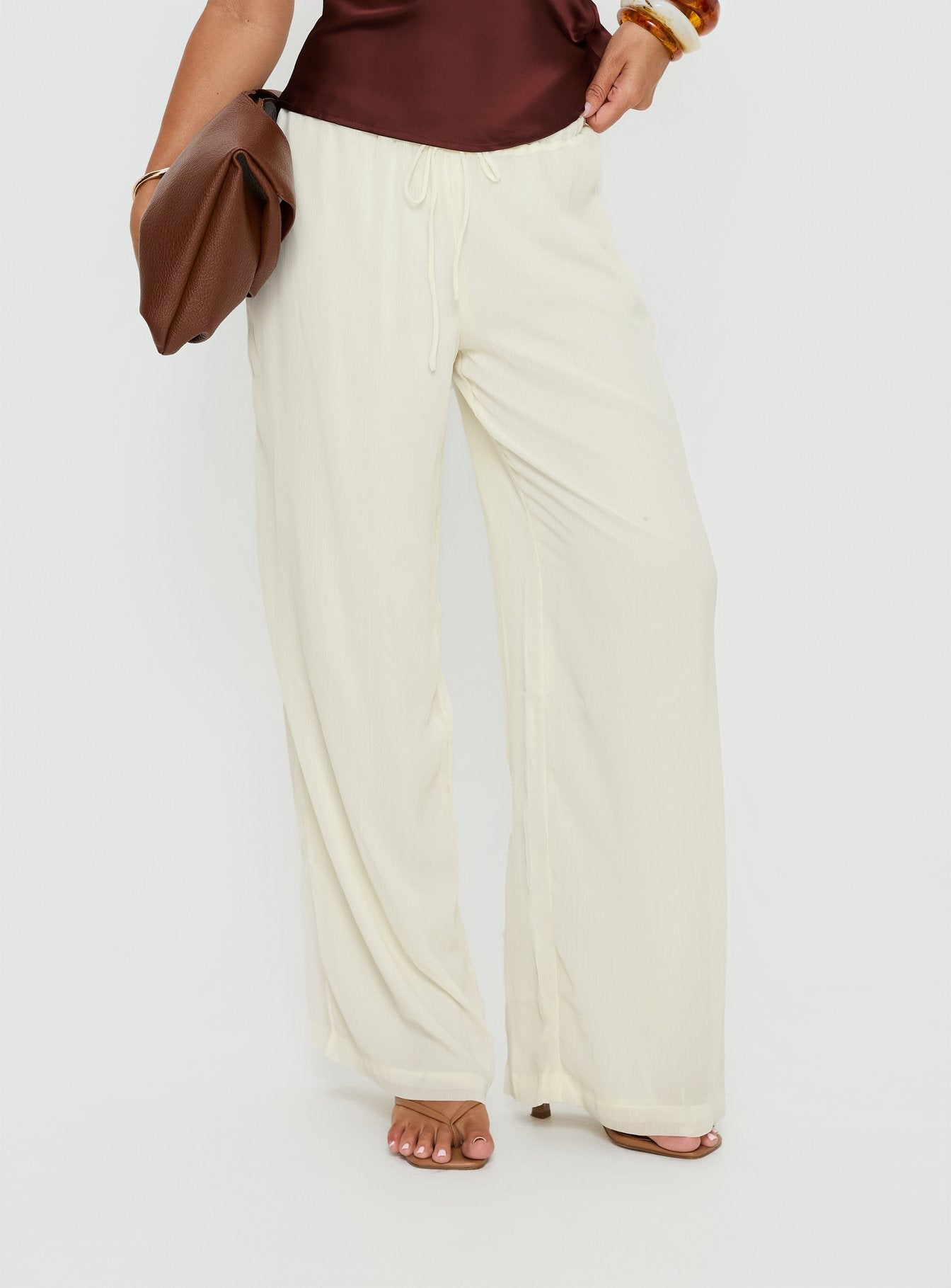 Nonnah Chiffon Straight Leg Pants Cream