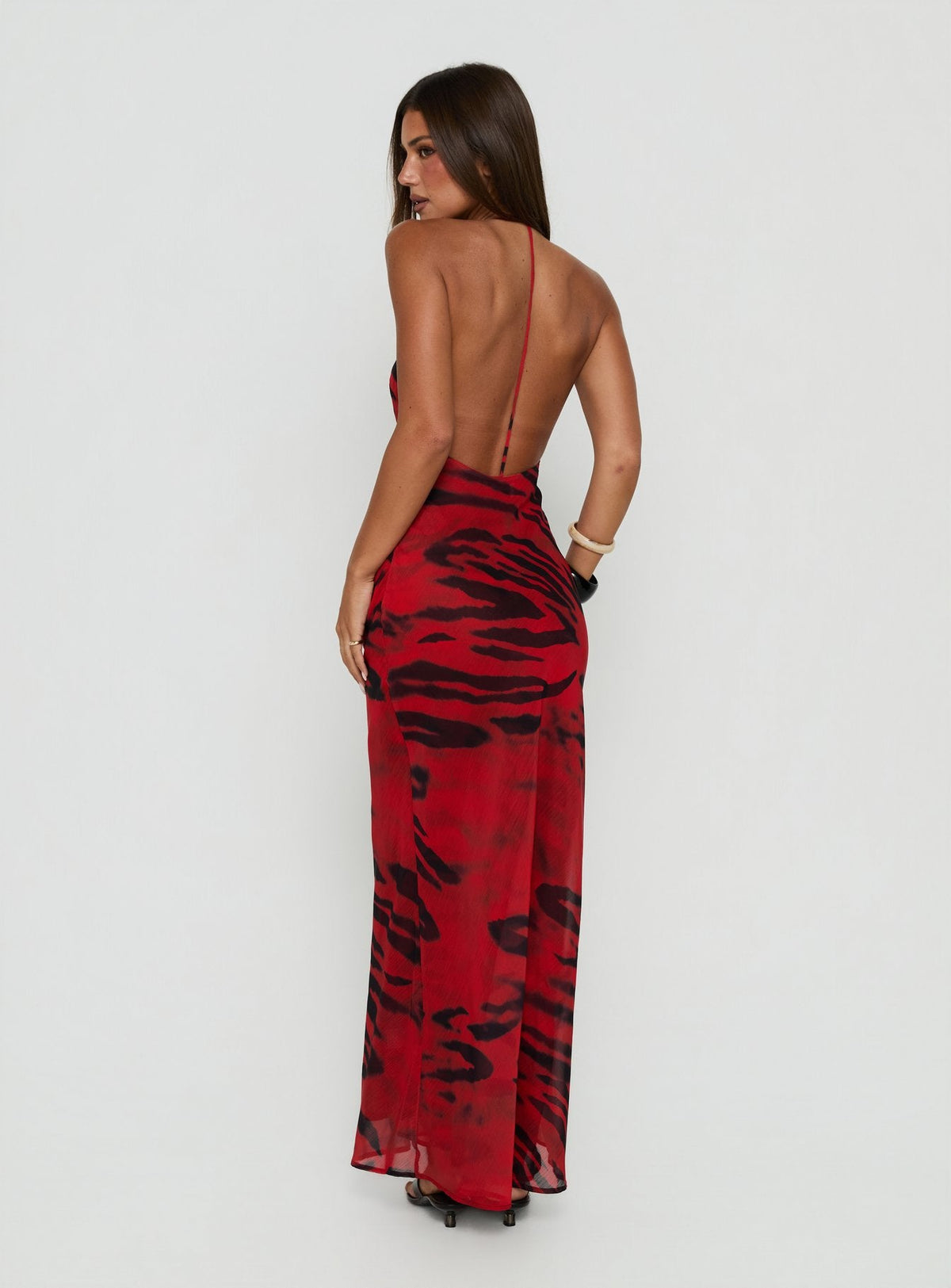 Eloisia T-Back Plunge Maxi Dress Red Animal