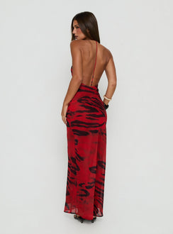 Eloisia T-Back Plunge Maxi Dress Red Animal
