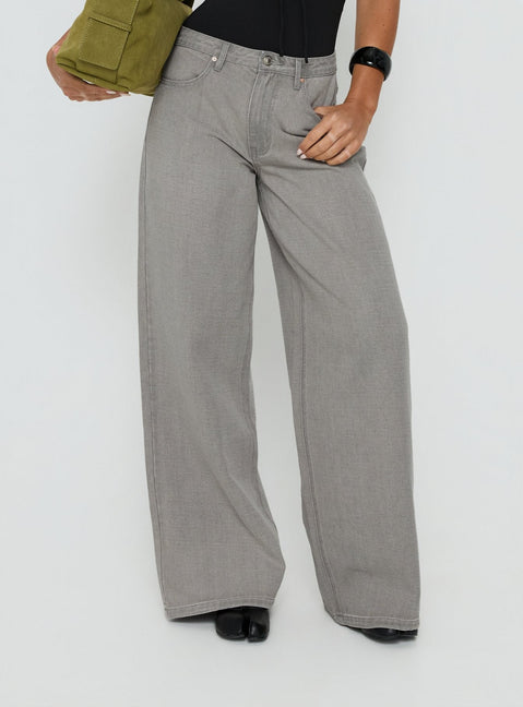 Naylor Mid Rise Wide Leg Jeans Light Grey Wash