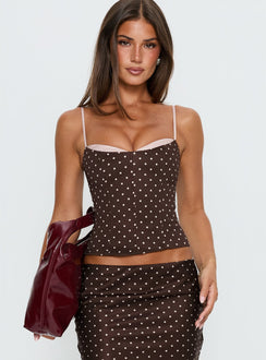 Somani Layered Corset Top Brown / Pink Polka Dot