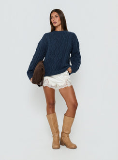Rorey Cable Knit Crew Neck Sweater Navy