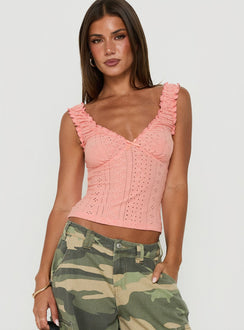 Bethinae Ruched V Neck Top Coral Anglaise