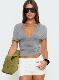 Osari Ruched Short Sleeve Jersey Top Grey
