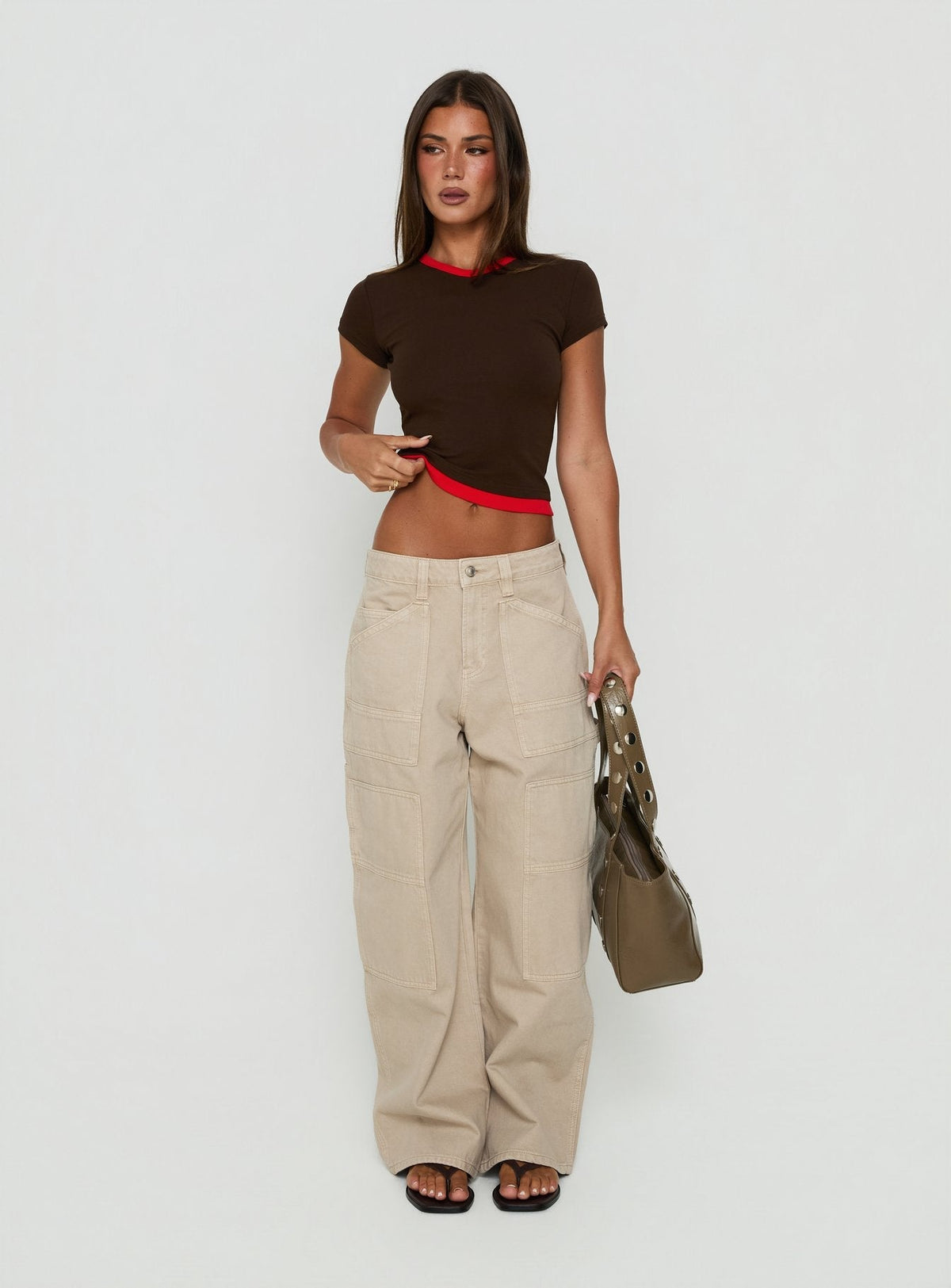 Mistree Mid Rise Baggy Cargo Jeans Taupe
