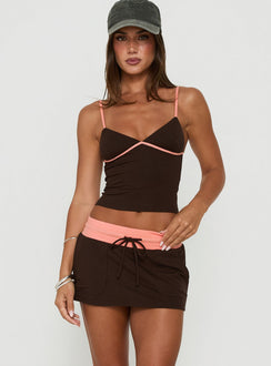 Livia Micro Rib Mini Skort Brown / Coral