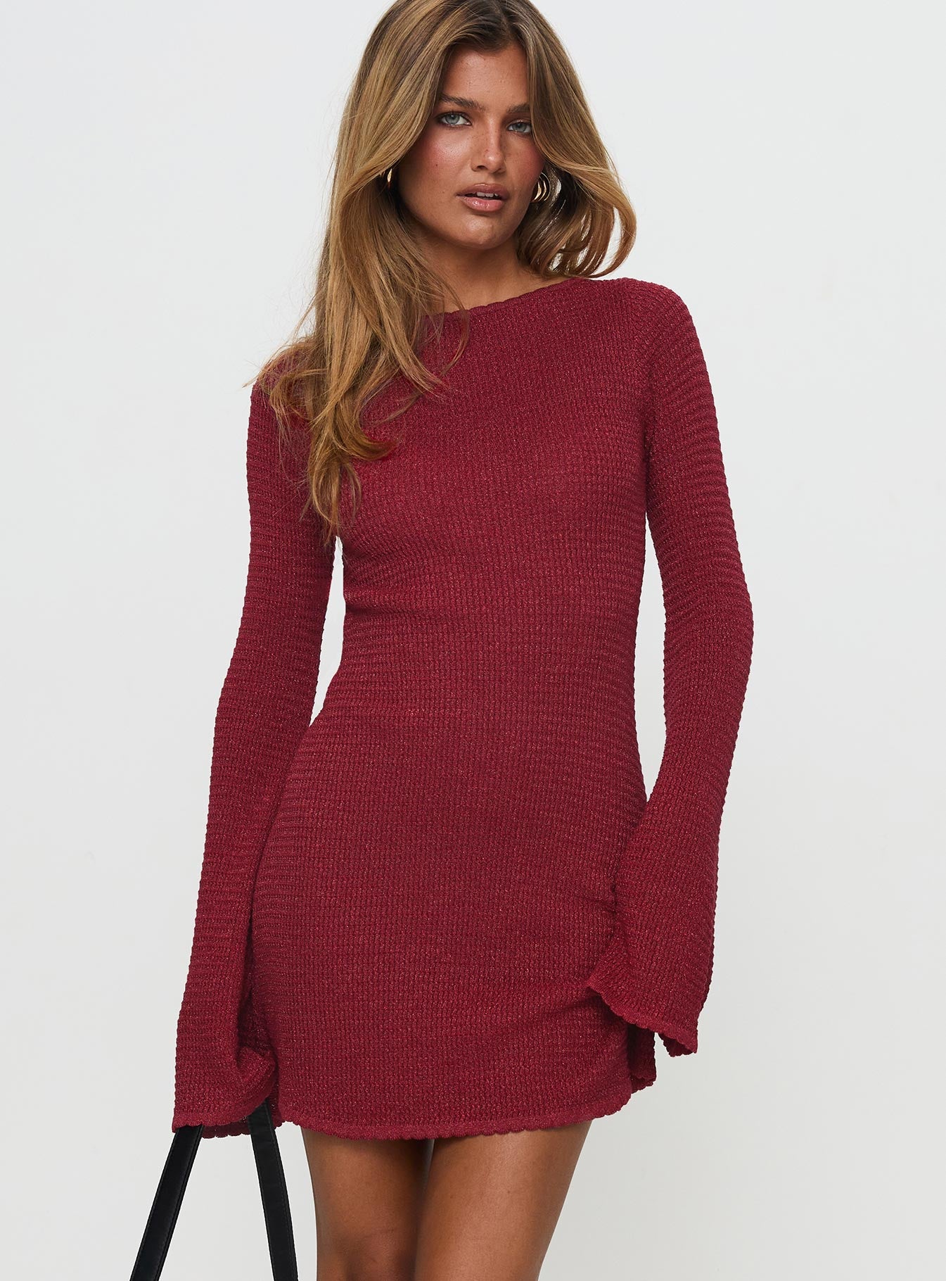 Rhapsody Long Sleeve Knit Mini Dress Red | Princess Polly