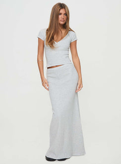   front view of model wearing Princess Polly Just Like That Maxi Skirt Grey Maxi 