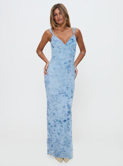 Courtyards Maxi Dress Blue Burnout
