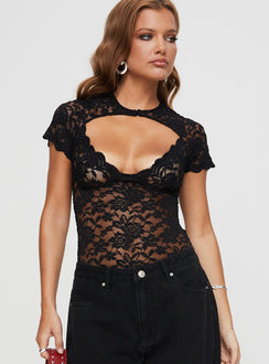 front view of model wearing Princess Polly Giallo Bodysuit Black Tall Sleeveless Sweetheart 