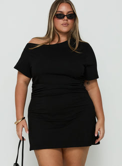 Avriana Off Shoulder T-Shirt Mini Dress Black Curve