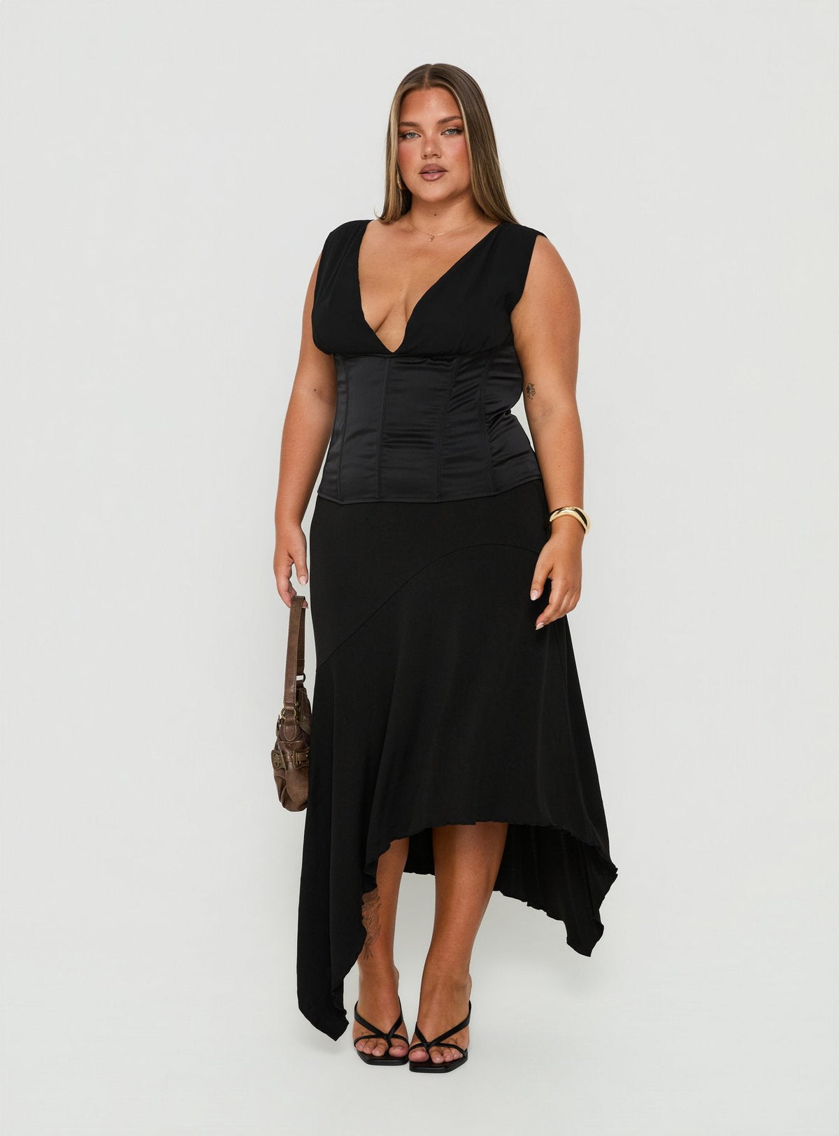 Briannah Contrast Corset Top Black Curve