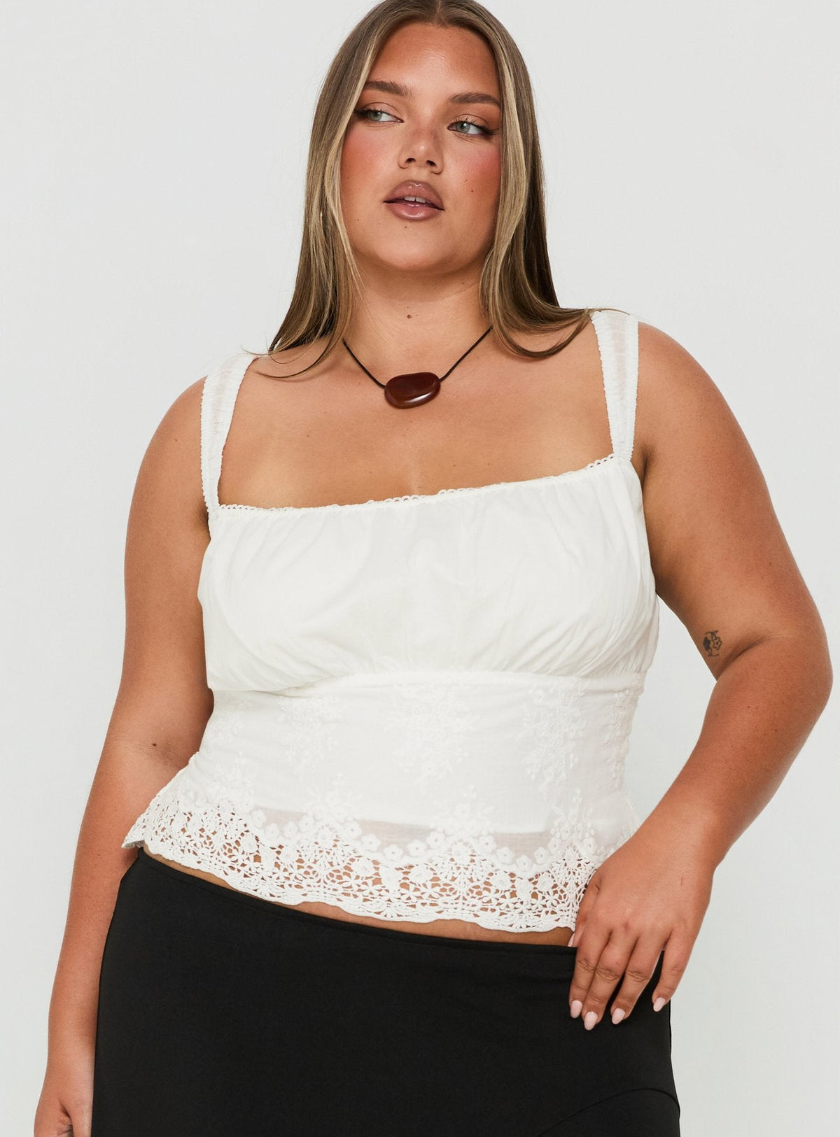 Starlina Lace Trim Cami Top White Curve