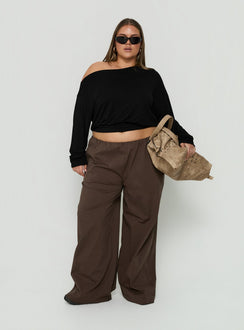 Ashlinn Off Shoulder Long Sleeve Drapey Top Black Curve
