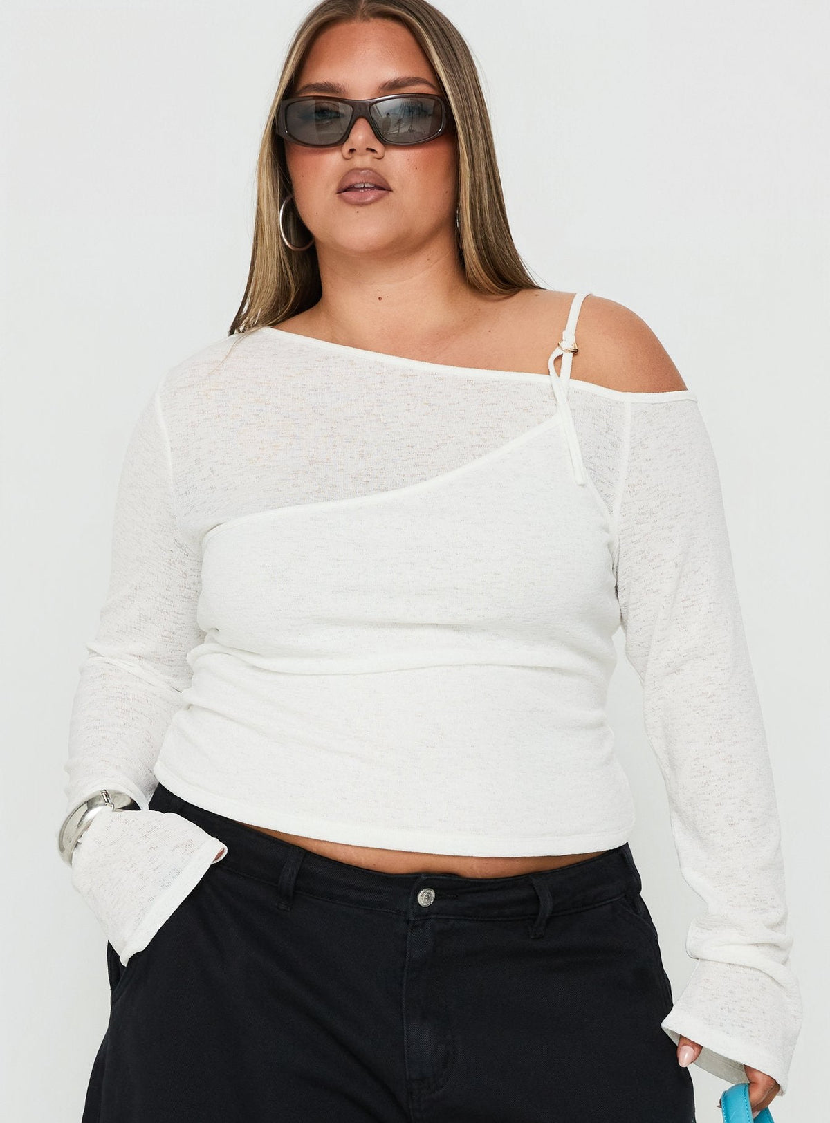 Rosca Layered Long Sleeve Top White Curve