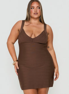 Justina Bandage Mini Dress Brown Curve