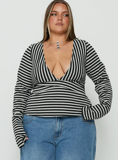 Madelon Long Sleeve Wrap Top Black / Grey Stripe Curve