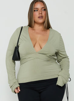 Madelon Long Sleeve Wrap Top Sage Curve