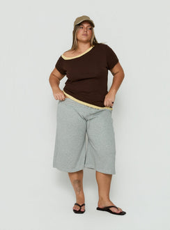 Eustace Off Shoulder Asymmetrical Top Brown / Yellow Curve