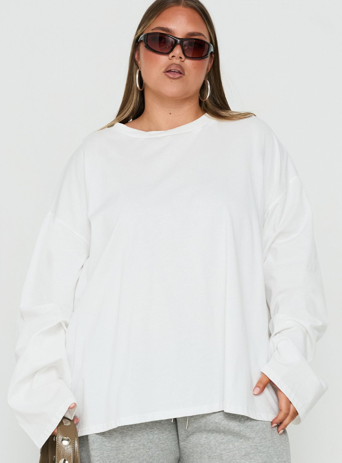 Settle Down Long Sleeve Top White Curve