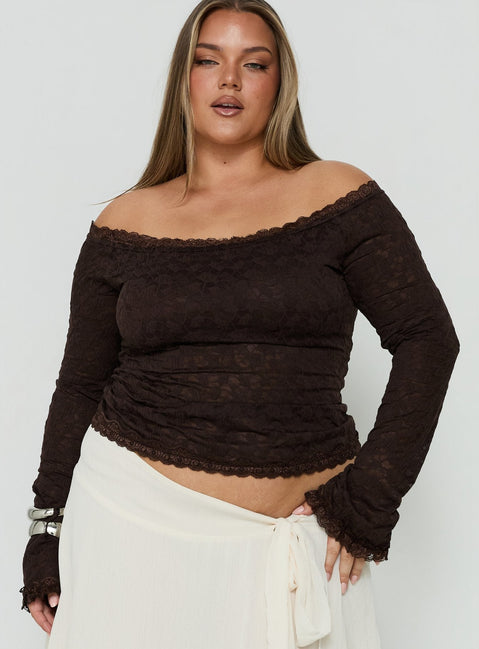Mochapella Off The Shoulder Top Brown Curve