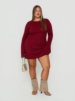 Bryanna Long Sleeve Mini Dress Deep Merlot Curve