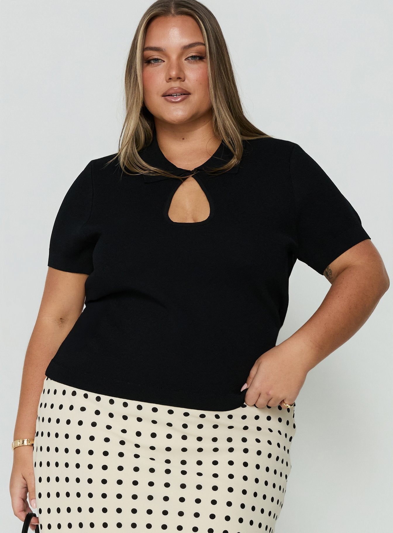 Happened One Night Keyhole Blouse Top Black Curve