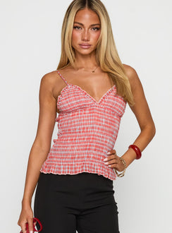 A Girl So Pretty Ruched Top Red Gingham