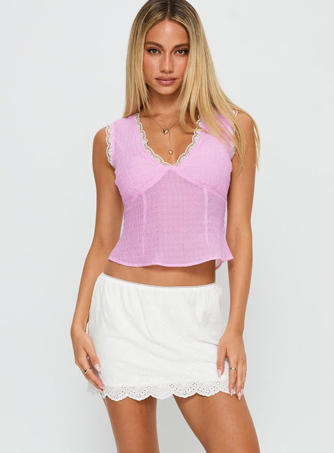   side view of model wearing Princess Polly Wish Upon Broderie Mini Skirt White Mini Skirts 