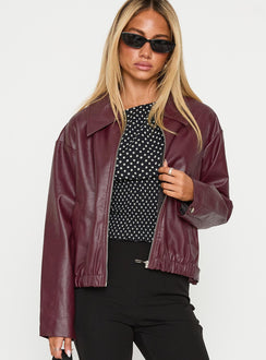 Big Reveal Faux Leather Jacket Burgundy