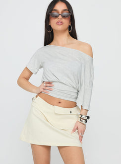   front view of model wearing Princess Polly Supersonic Belted Denim Mini Skirt Ivory Mini Skirts Skirts 