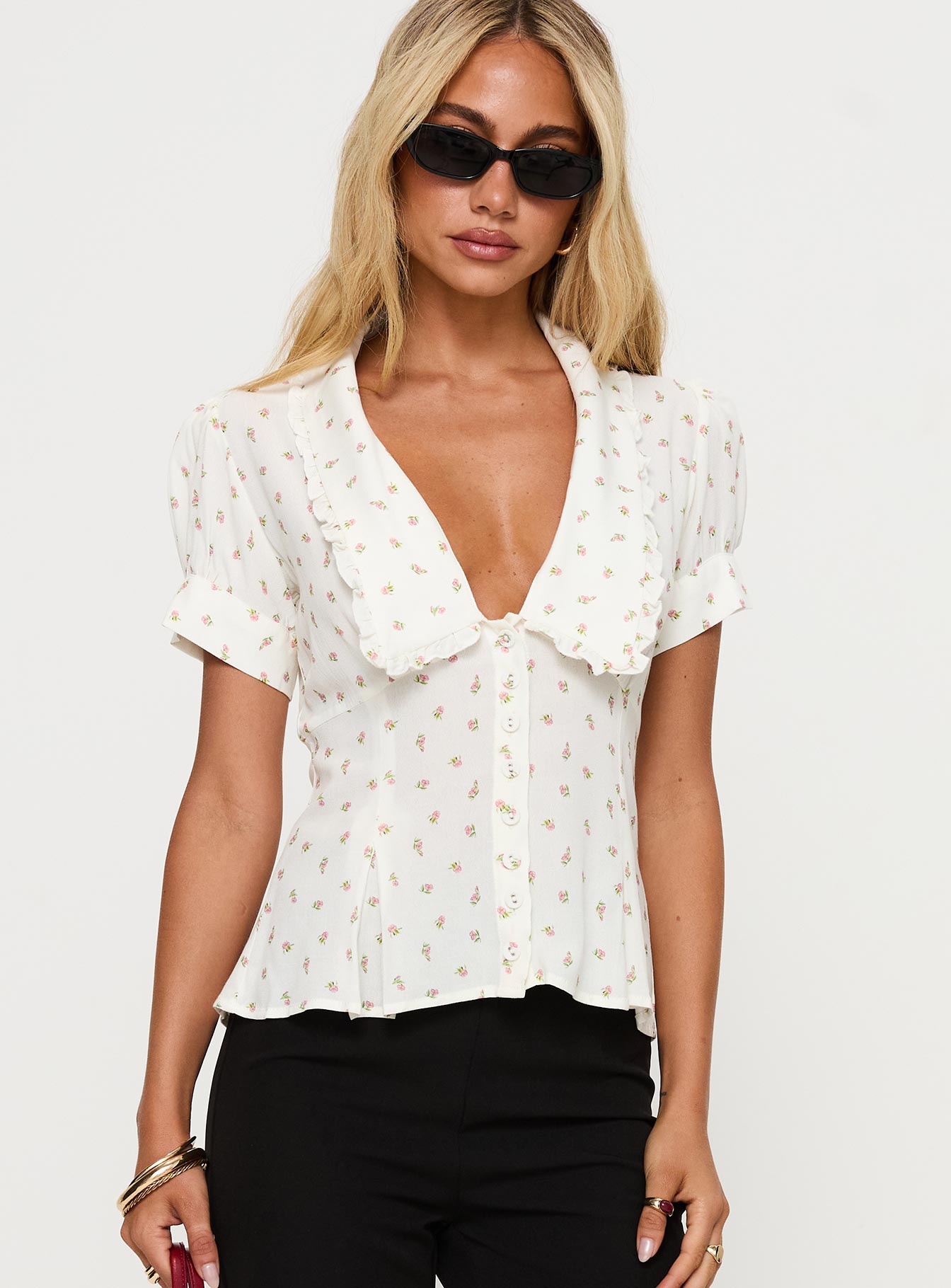 Esmarie Blouse Top White Floral