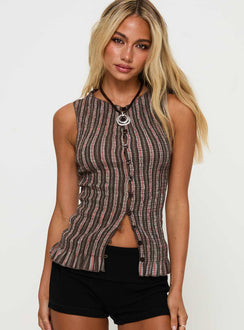 Julane Shirred Button Up Top Multi