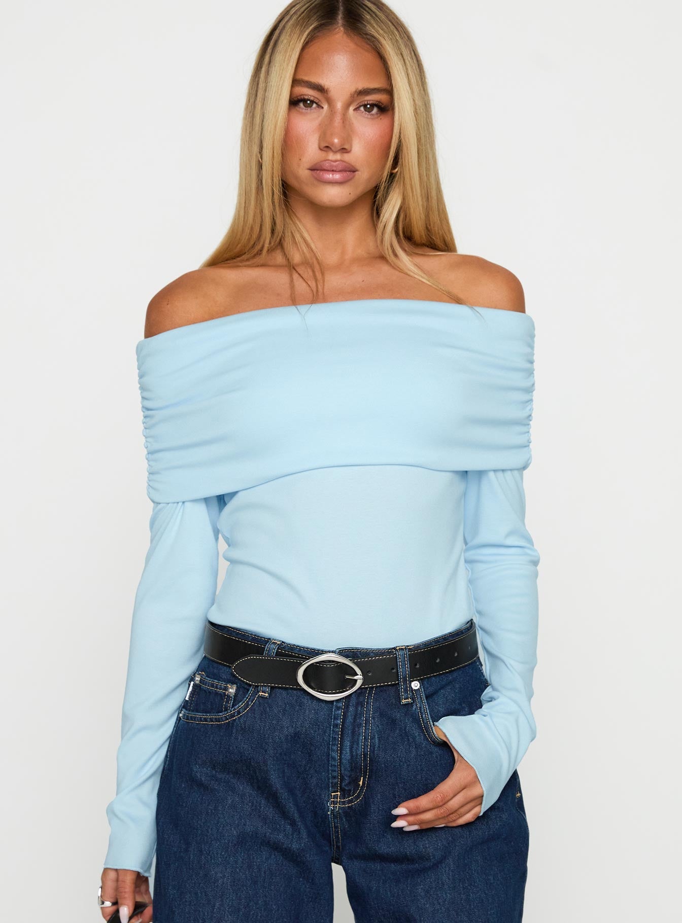 Spoilt Off The Shoulder Bodysuit Blue