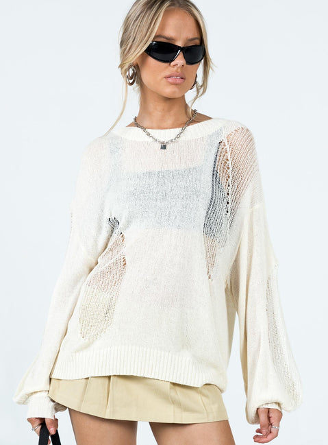 front view of model wearing Princess Polly Wendy Oversized Sweater Cream Long 