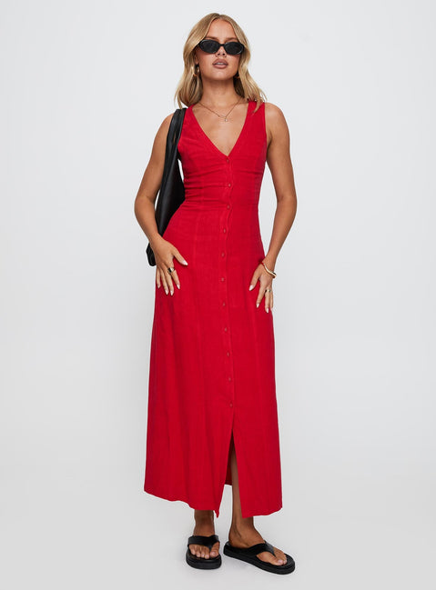 Summer Season Linen Blend Maxi Dress Red | Princess Polly Summer Season Linen Blend Maxi Dress Red | Princess Polly