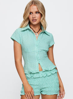Covey Shirred Top Aqua Check