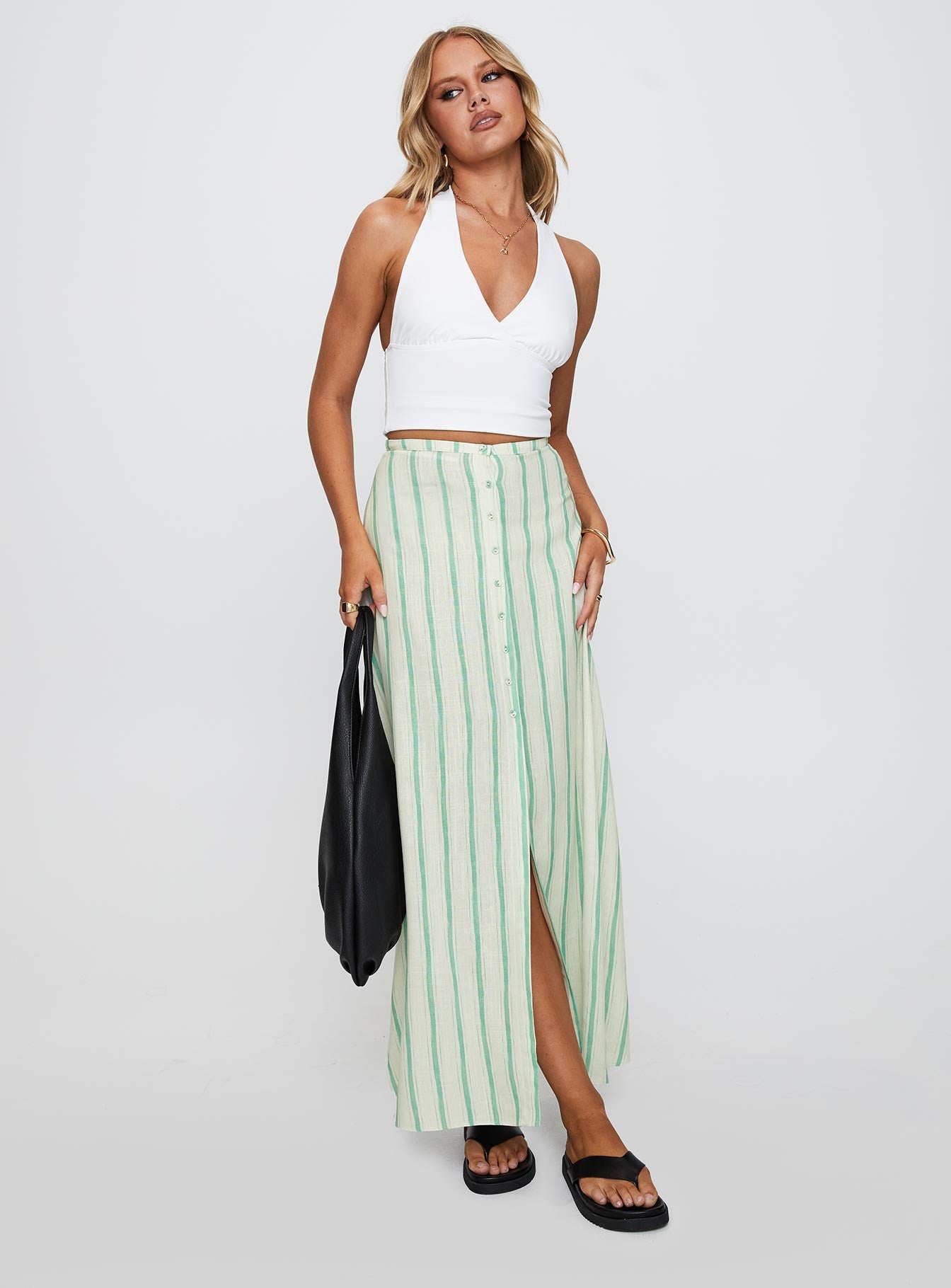 Bess Maxi Skirt Green Stripe