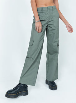 front view of model wearing Princess Polly Luna Mid Rise Cargo Pants Grey 