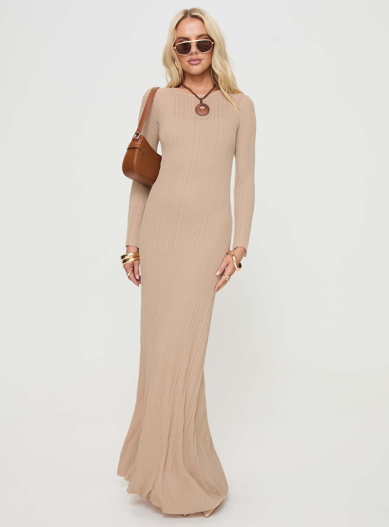 Collective Dress - Carlota Long Sleeve Maxi Dress Beige image 4