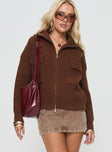 Knit sweater High neck, twin chest pockets, ribbed cuff & hem, zip fastening at front Good stretch, unlined 